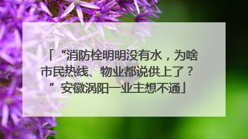 “消防栓明明没有水，为啥市民热线、物业都说供上了？”安徽涡阳一业主想不通
