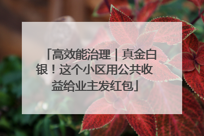 高效能治理｜真金白银！这个小区用公共收益给业主发红包