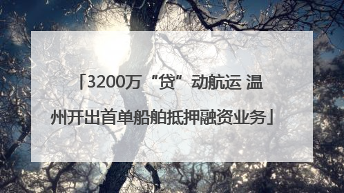 3200万“贷”动航运 温州开出首单船舶抵押融资业务